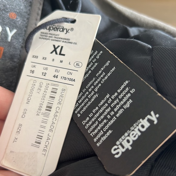 Superdry Grey Suede Cascade Jacket Size XL NWT - Picture 4 of 5